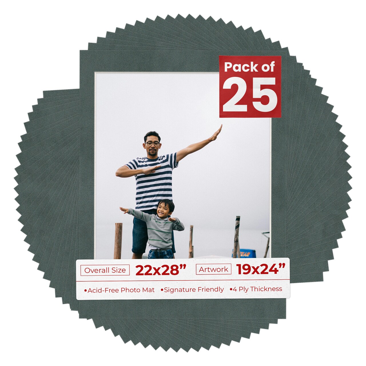 Dark Grey Suede Mat Board for 22x28 Frames - Fits 19x24 Photos